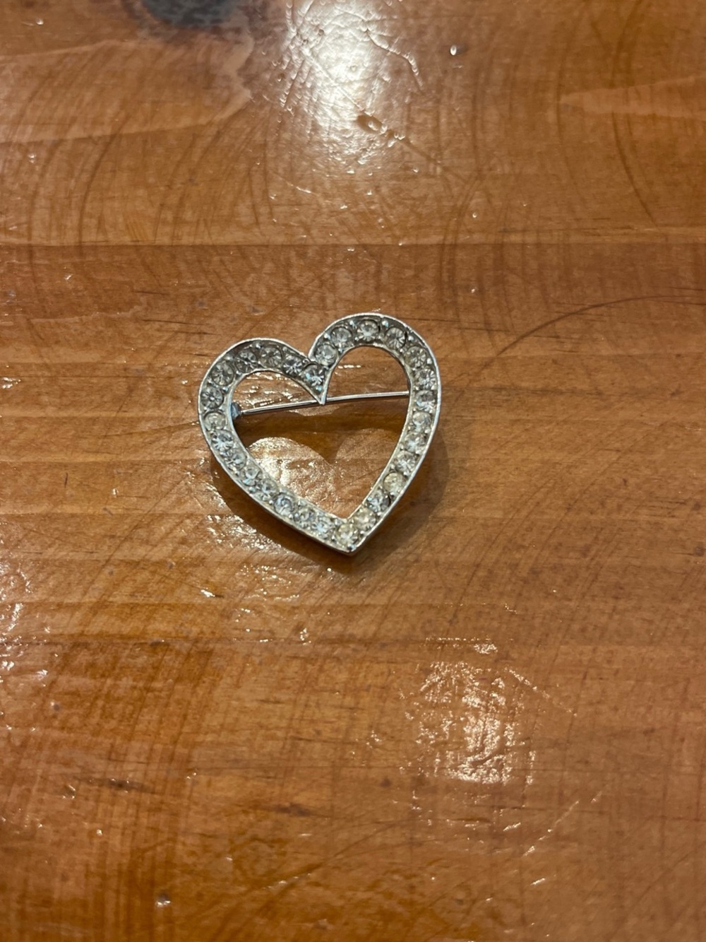 Crystal Heart Brooch Pin - Silver Tone